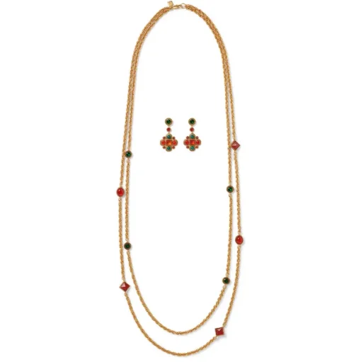 Algerian Cluster Double-Strand Station Necklace And Drop Earrings Set