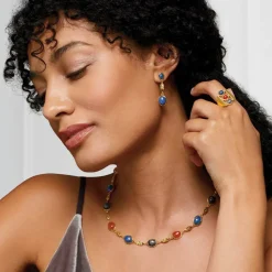 Ancient Gems Multistone Statement Necklace And Triple-Drop Lapis Earrings Set
