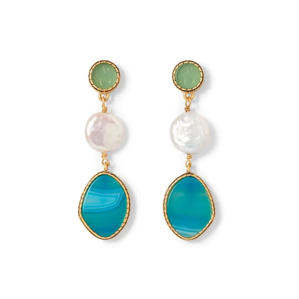 Ancient Mixed Motifs Glass Triple-Drop Earrings