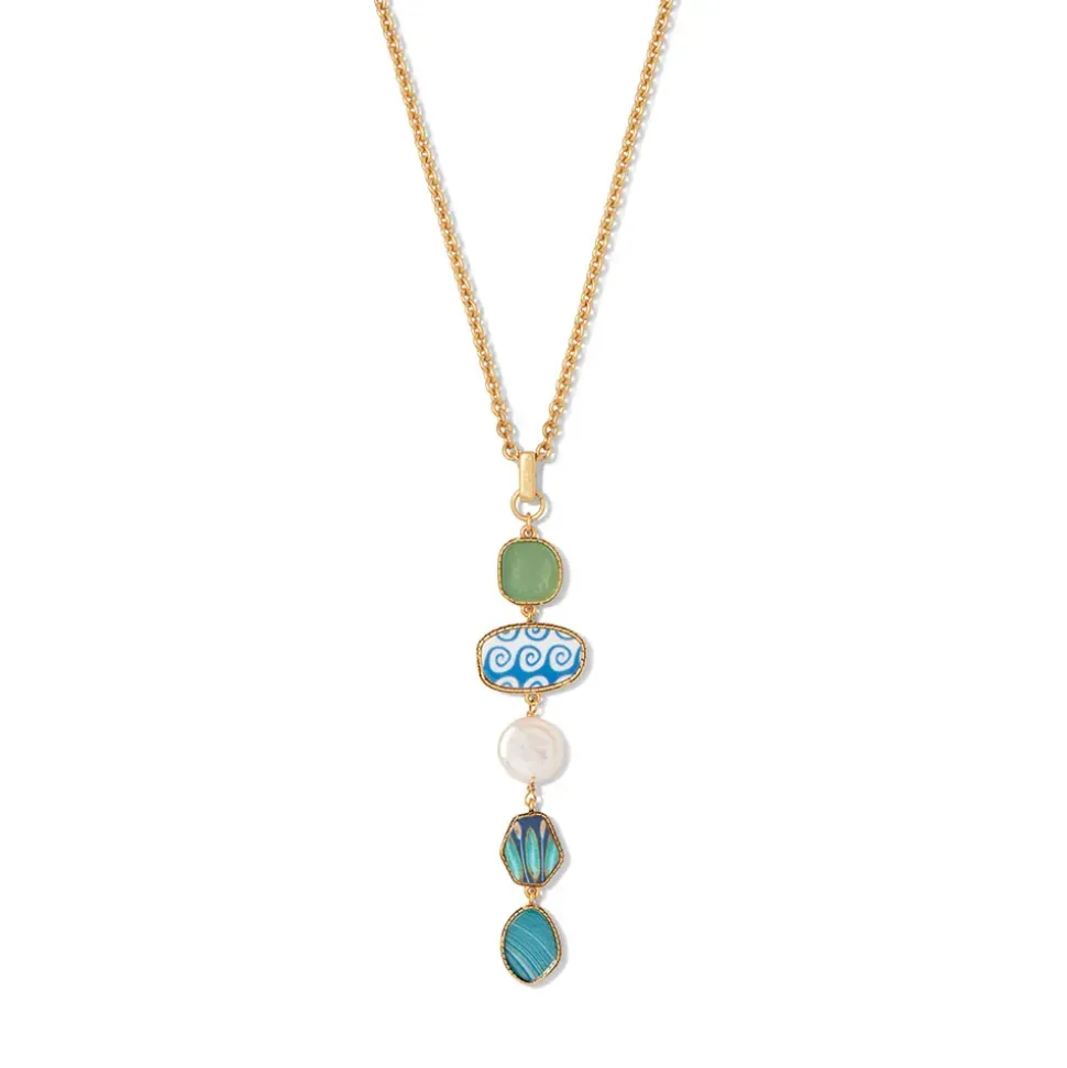 Ancient Mixed Motifs Glass Pendant Drop Necklace