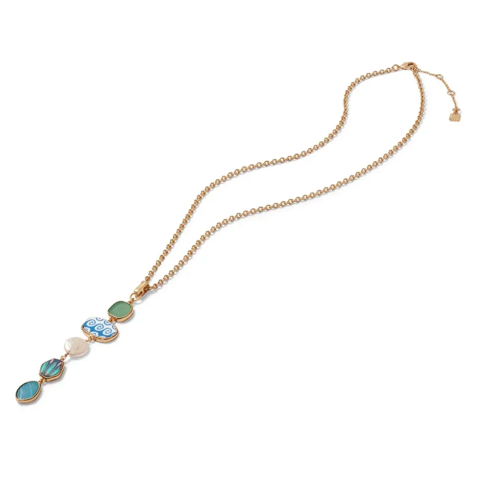 Ancient Mixed Motifs Glass Pendant Drop Necklace