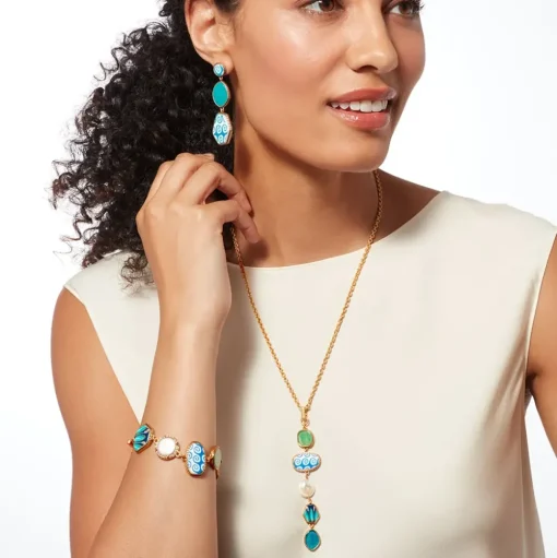 Ancient Mixed Motifs Glass Pendant Drop Necklace