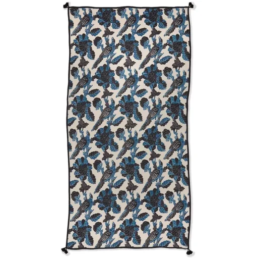 Blue & White Stylized Birds Oversize Oblong Scarf