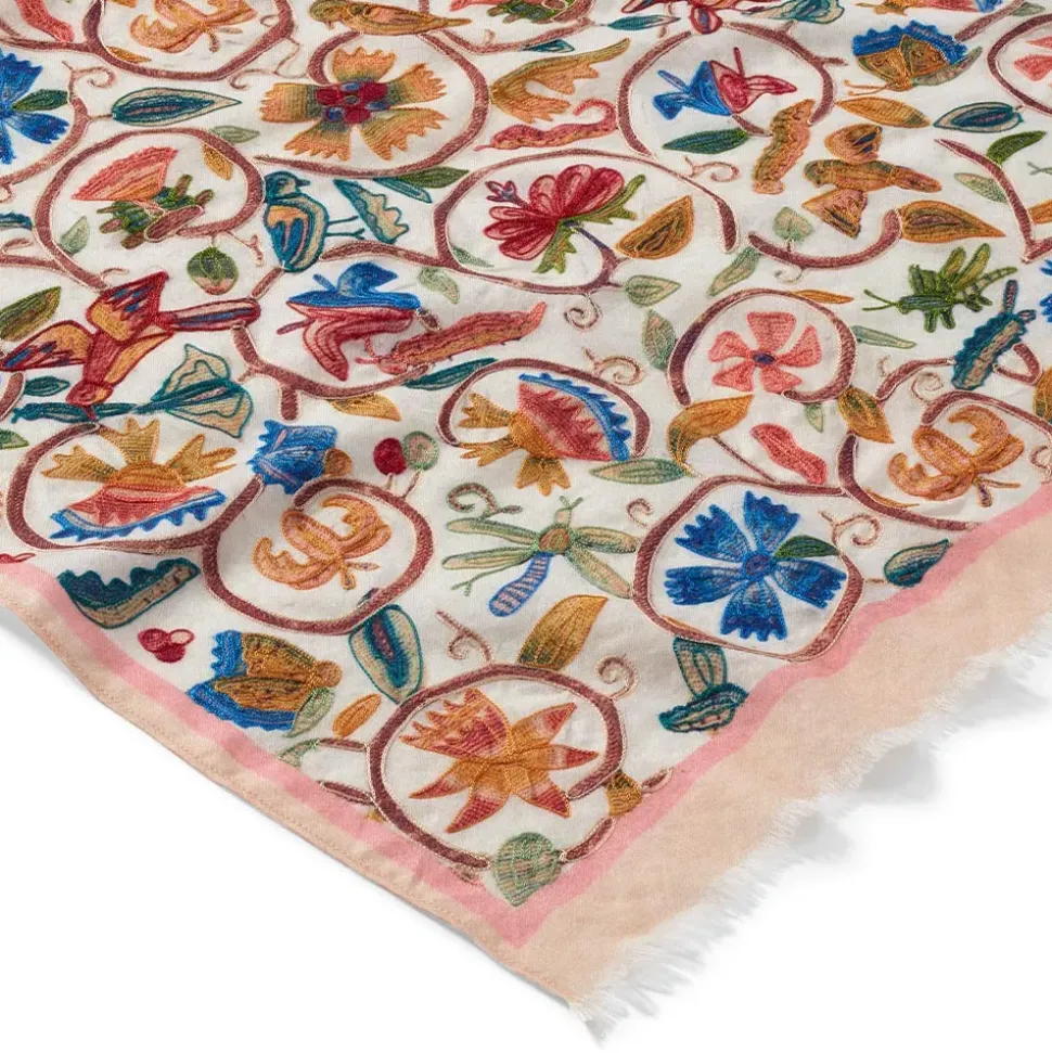 British Flowering Vines Embroidered Oblong Scarf