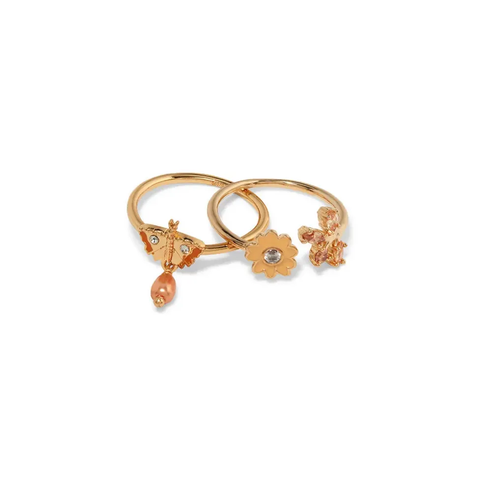 British Tree Of Life Butterfly And Flower Ring Set
