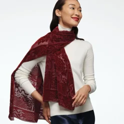 Chinese Phoenixes And Peonies Oblong Velvet Burnout Scarf