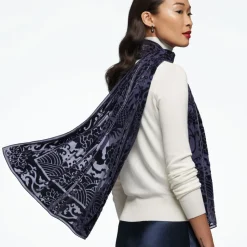 Chinese Phoenixes And Peonies Oblong Velvet Burnout Scarf