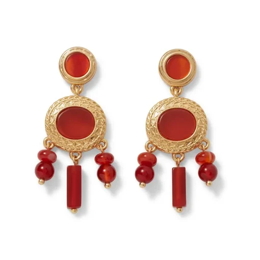 Classical Carnelian Pendant Necklace And Chandelier Earrings Set