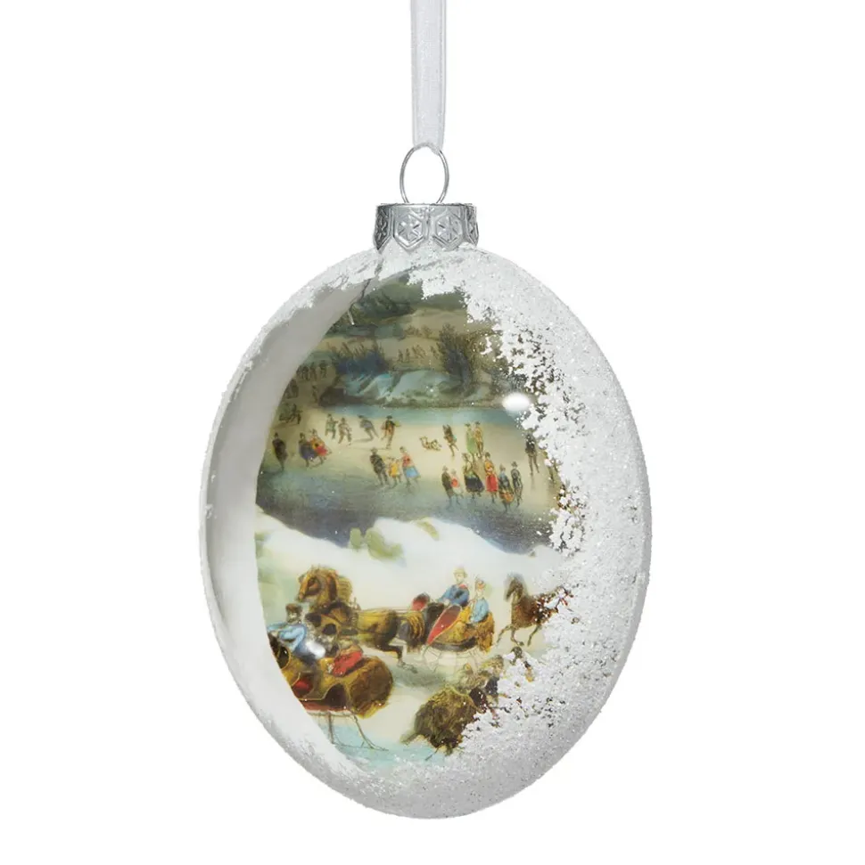 Currier & Ives Central Park In Winter Glitter And Glass Disc Ornament