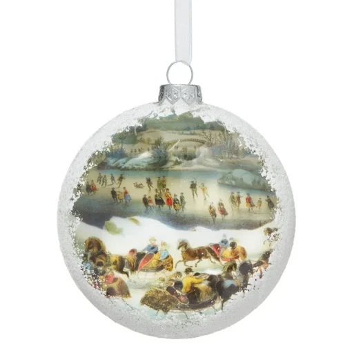 Currier & Ives Snowscapes Glass Disc Ornament Set