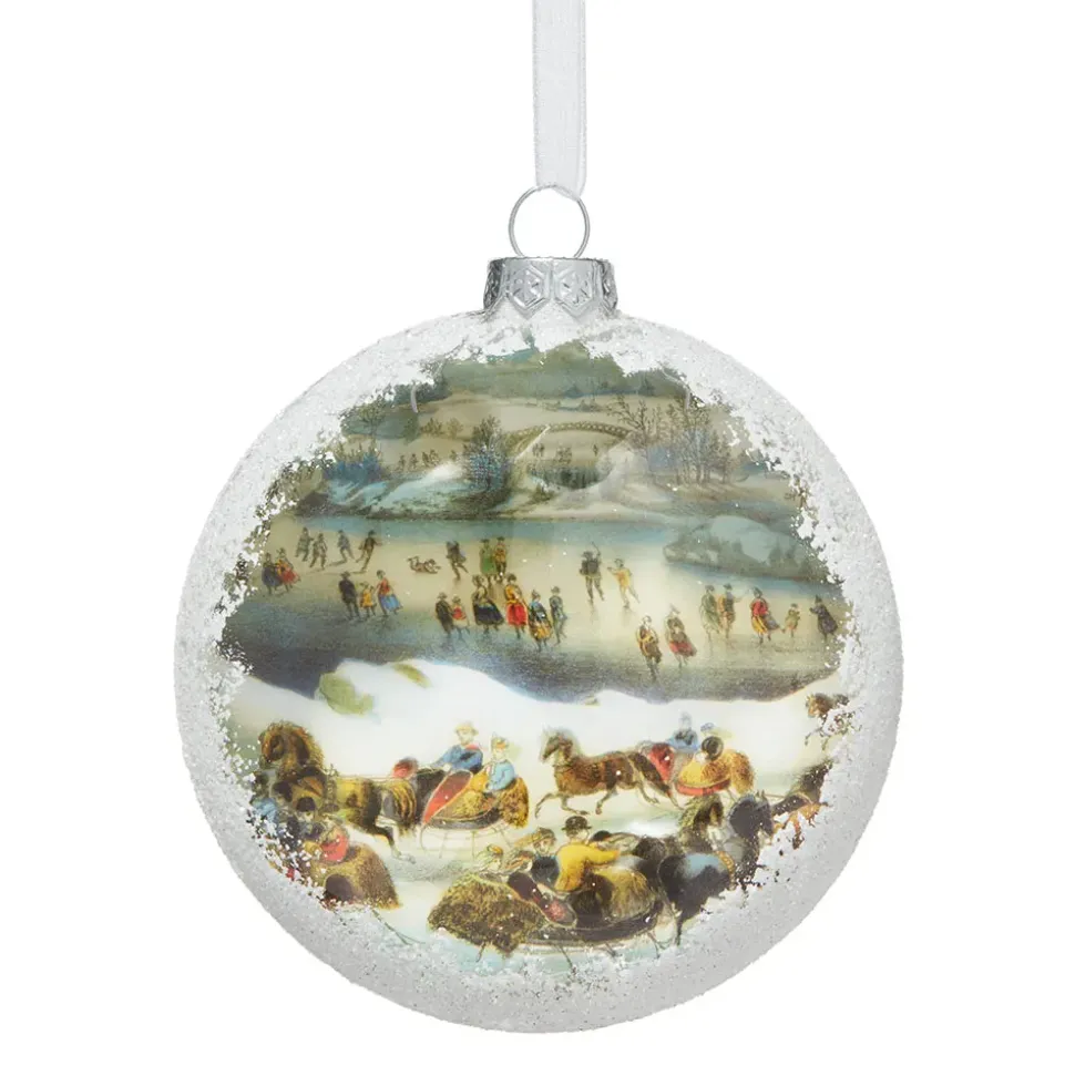 Currier & Ives Snowscapes Glass Disc Ornament Set
