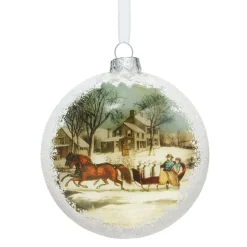 Currier & Ives Winter Morning In The Country Glitter And Glass Disc Ornament