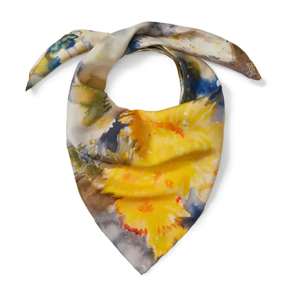 Demuth Yellow And Blue Watercolor Square Silk Scarf