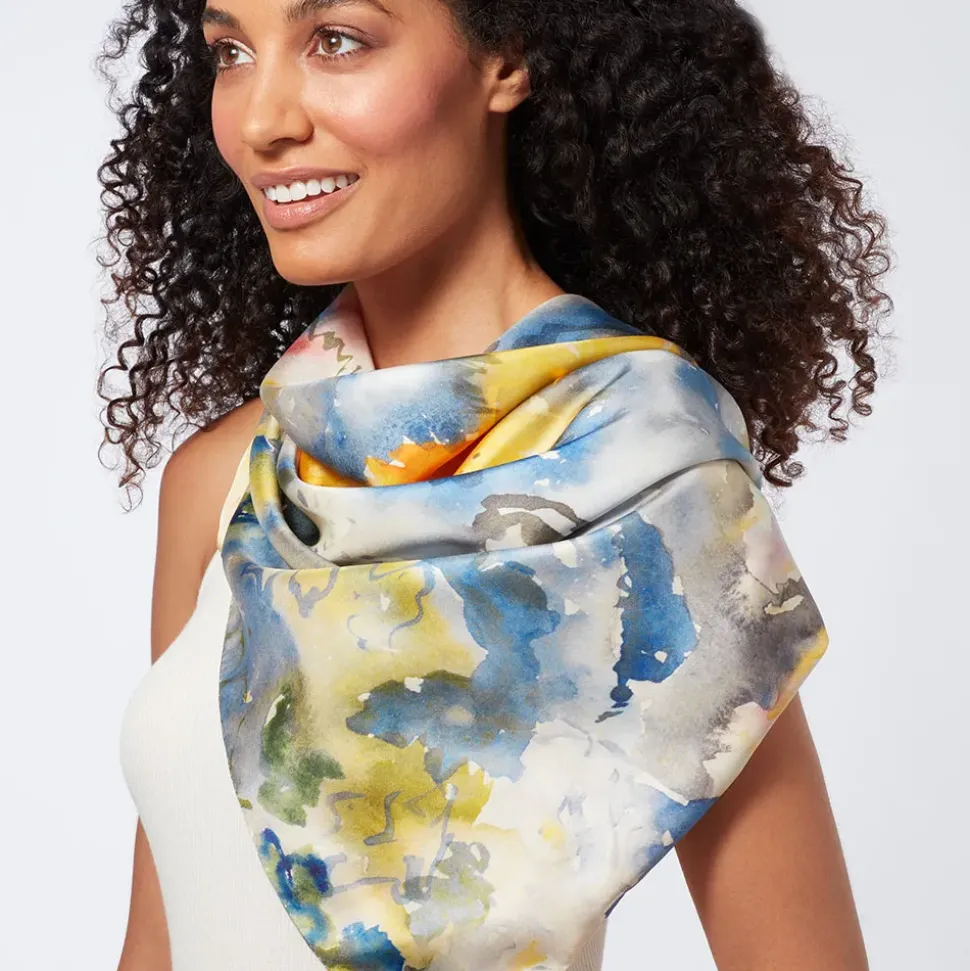 Demuth Yellow And Blue Watercolor Square Silk Scarf