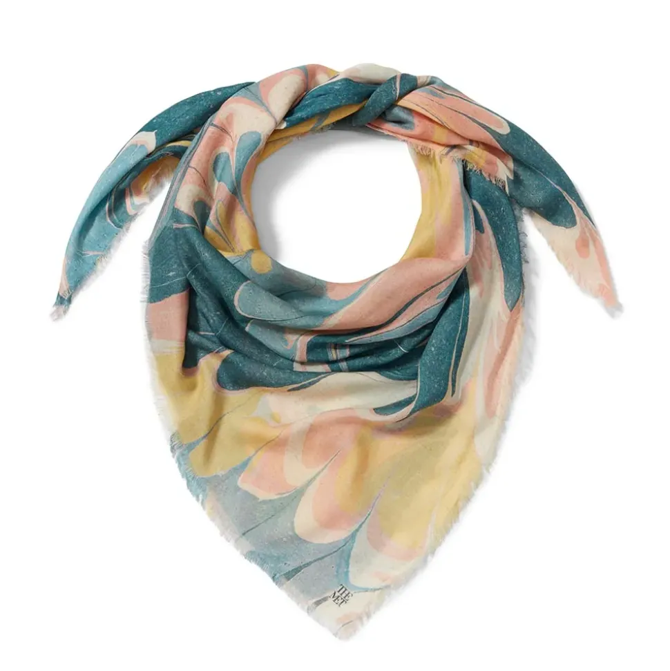 French Marbled Paper Square Silk Scarf