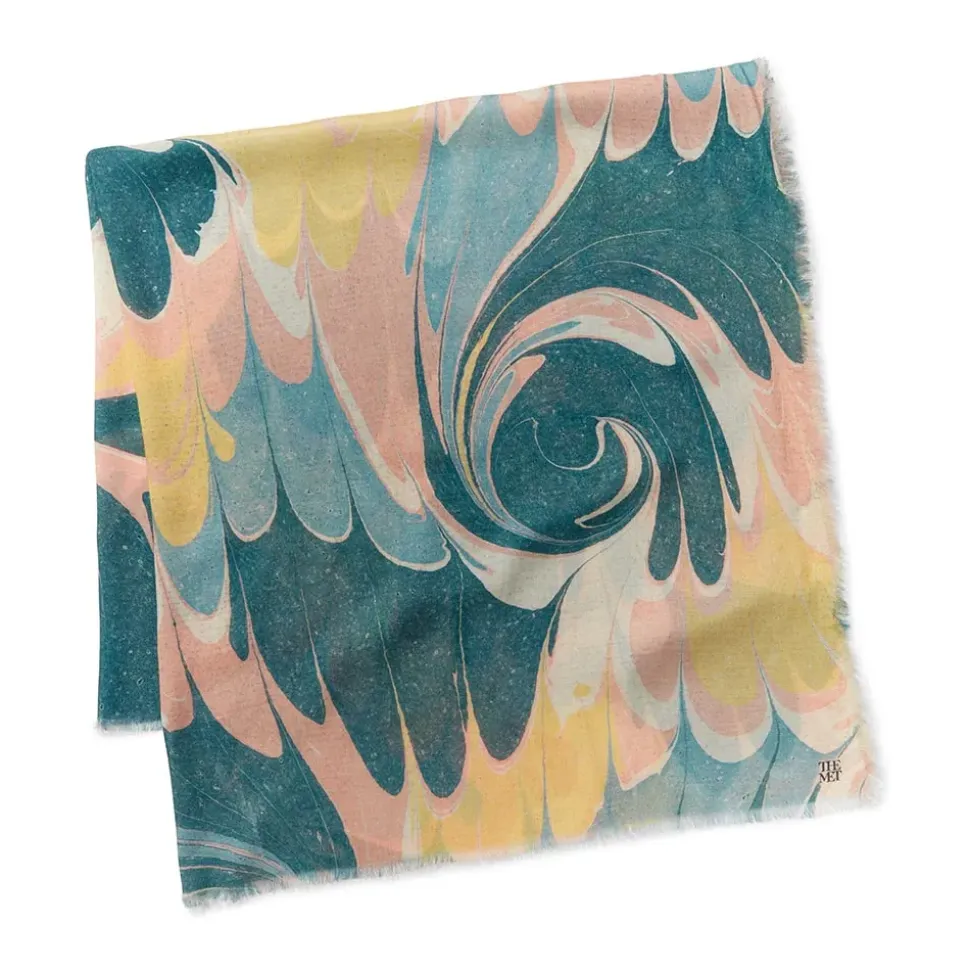 French Marbled Paper Square Silk Scarf