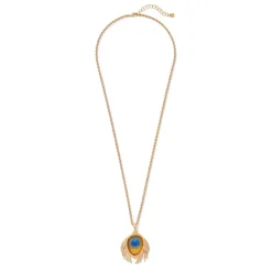 Gilded Age Peacock Feather Large Pendant Necklace