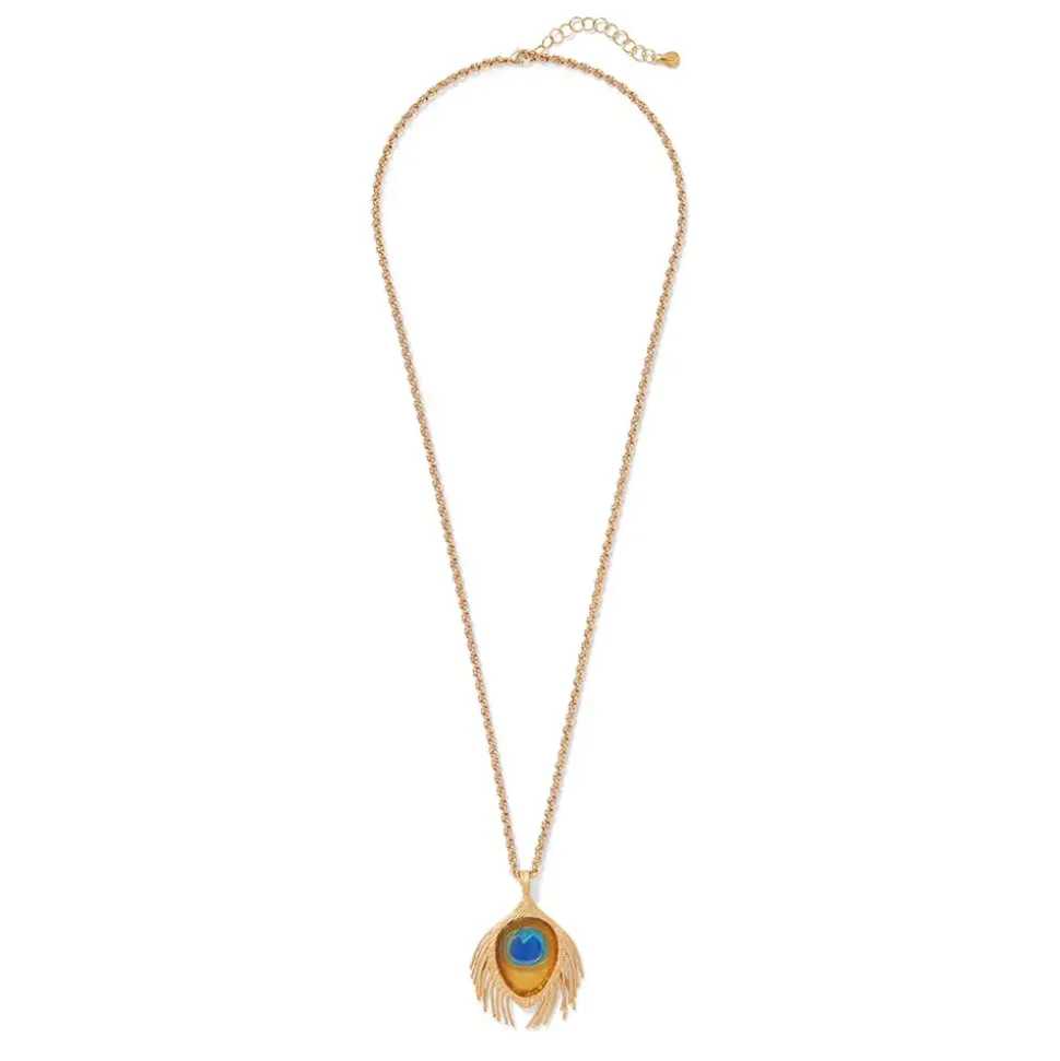 Gilded Age Peacock Feather Large Pendant Necklace
