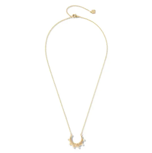 Hammered Crescent Pearl Pendant Necklace