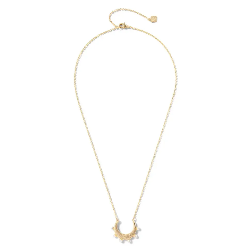 Hammered Crescent Pearl Pendant Necklace