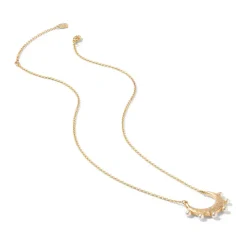 Hammered Crescent Pearl Pendant Necklace