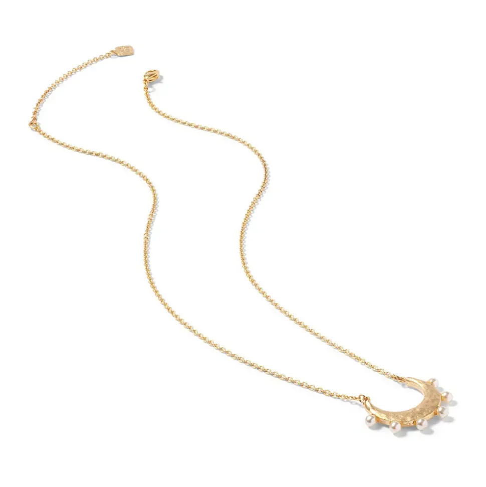 Hammered Crescent Pearl Pendant Necklace
