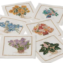 Kim Seybert Embroidered Bouquets Linen Cocktail Napkin Set