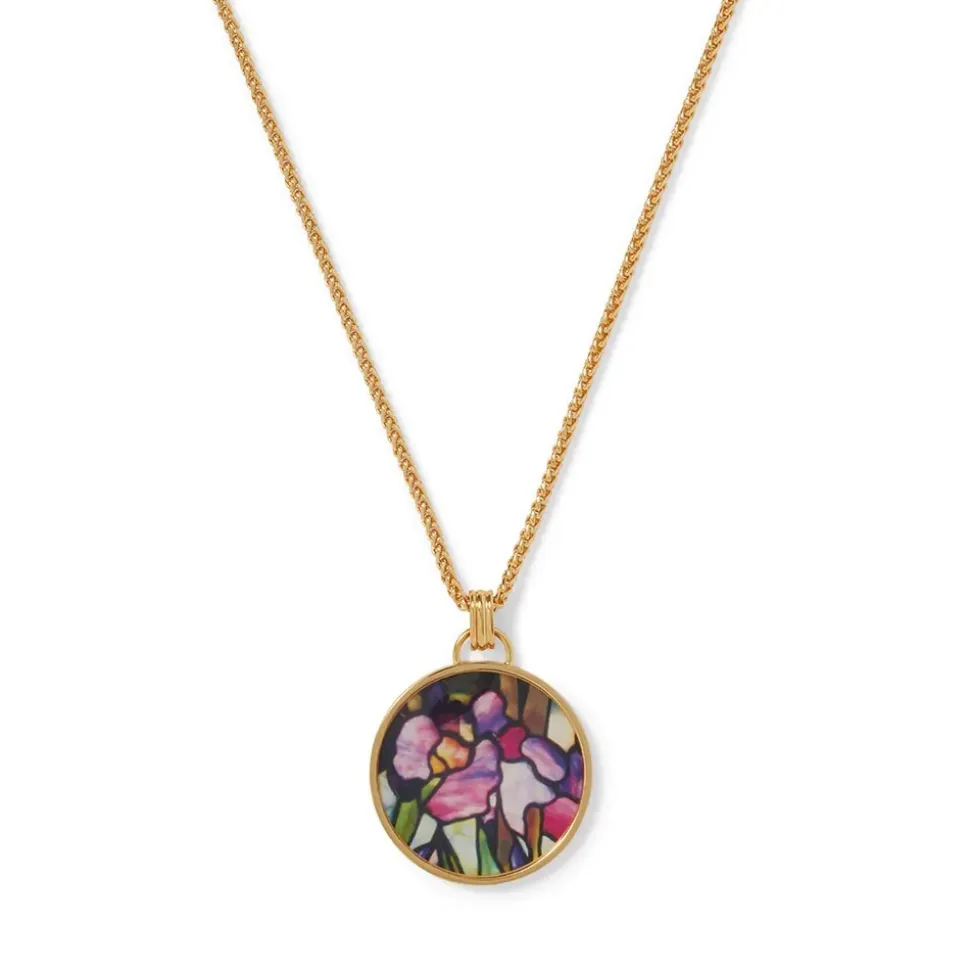 Magnolias And Irises Enamel Pendant Necklace