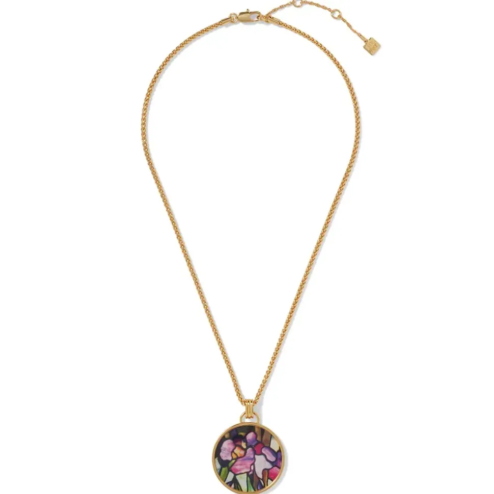 Magnolias And Irises Enamel Pendant Necklace