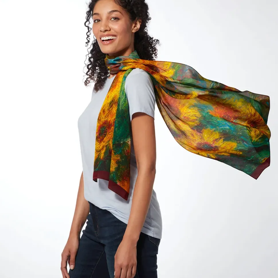 Monet Sunflowers Oblong Silk Scarf