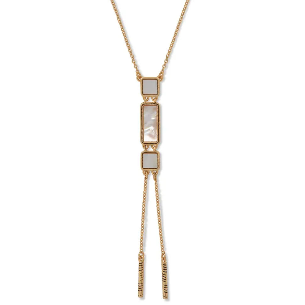 Mother-Of-Pearl Tile Double Lariat Necklace
