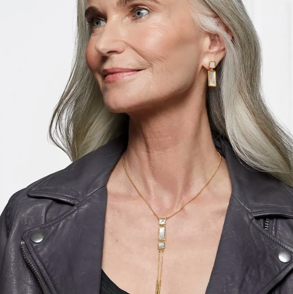 Mother-Of-Pearl Tile Double Lariat Necklace