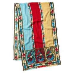 Paisley Border Striped Oblong Wool Scarf