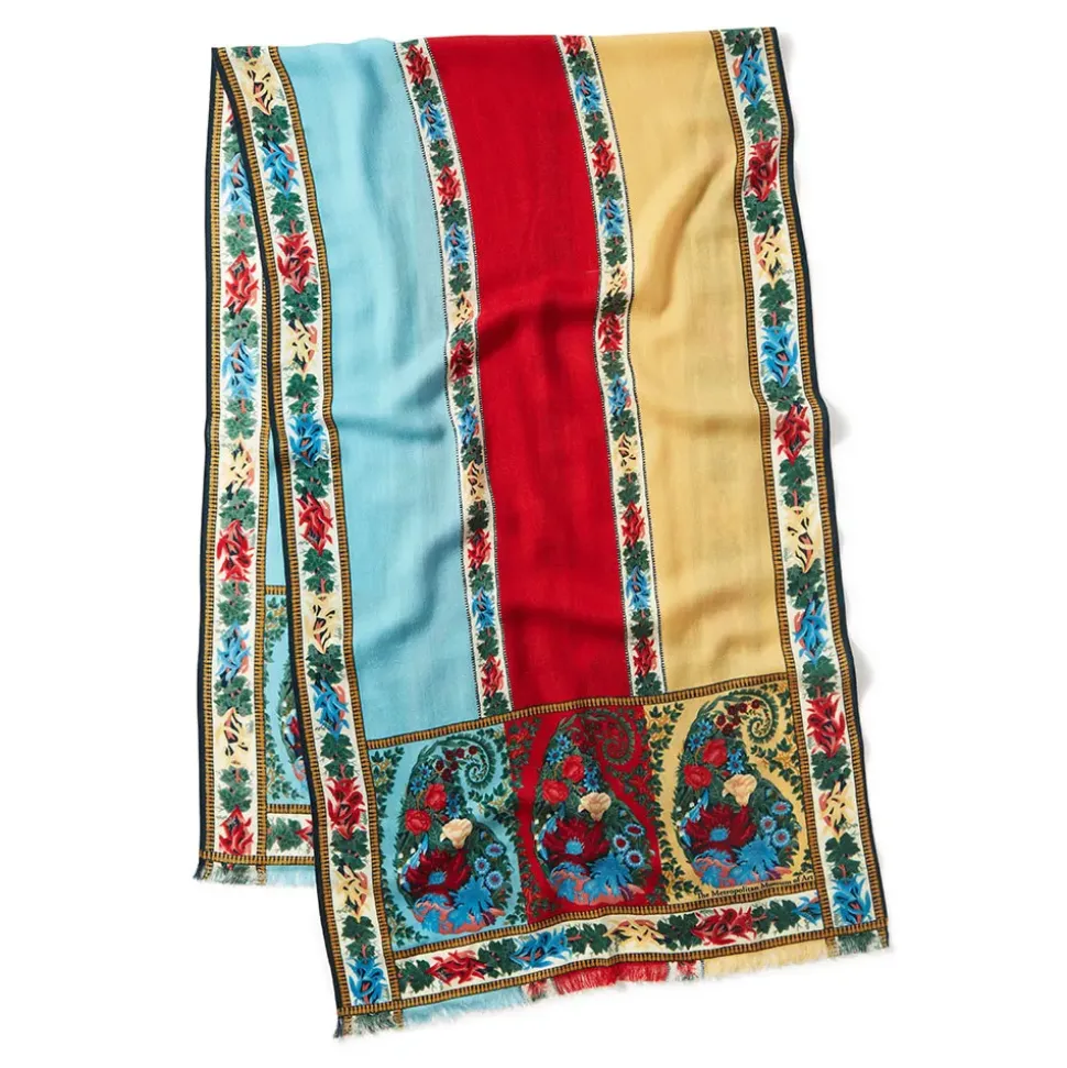 Paisley Border Striped Oblong Wool Scarf