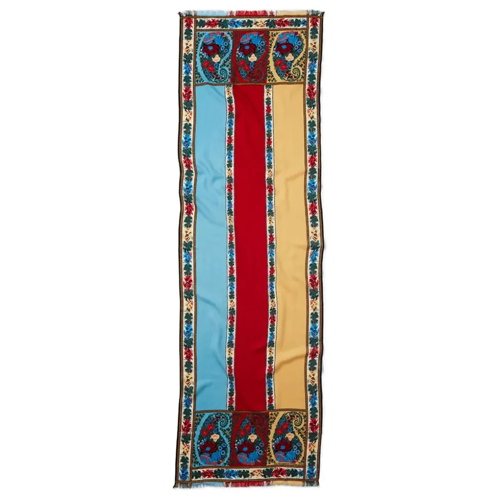 Paisley Border Striped Oblong Wool Scarf