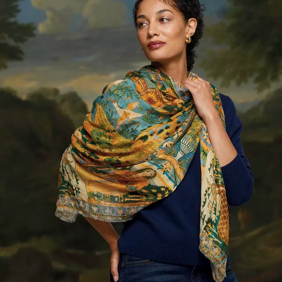 Persian Pictorial Textile Oversize Oblong Scarf
