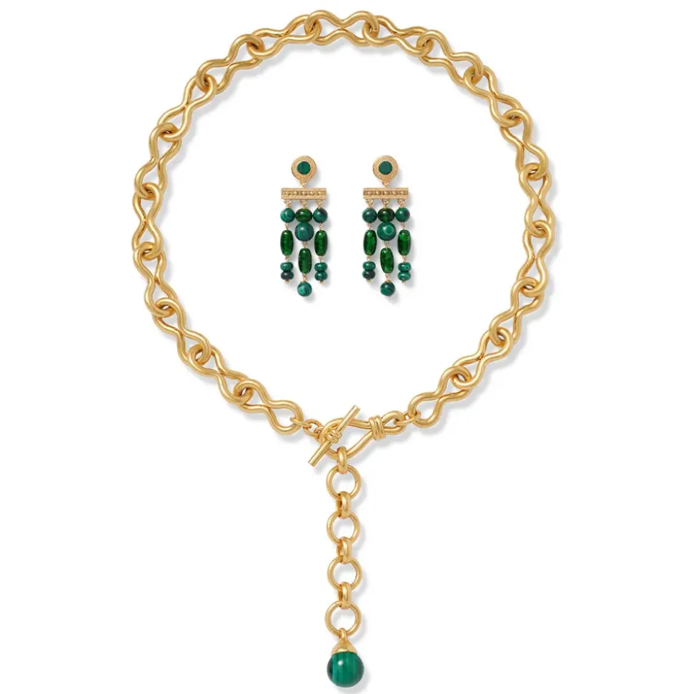 Roman Malachite Statement Necklace And Chandelier Earrings Set