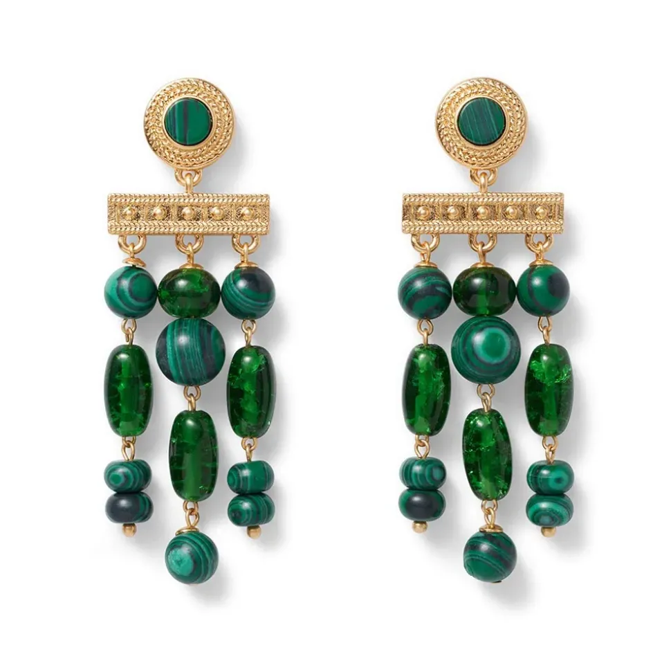 Roman Malachite Statement Necklace And Chandelier Earrings Set