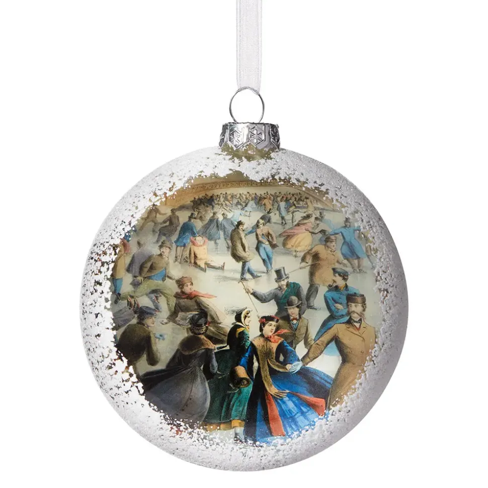 Skating In Central Park Glass Disc Ornament