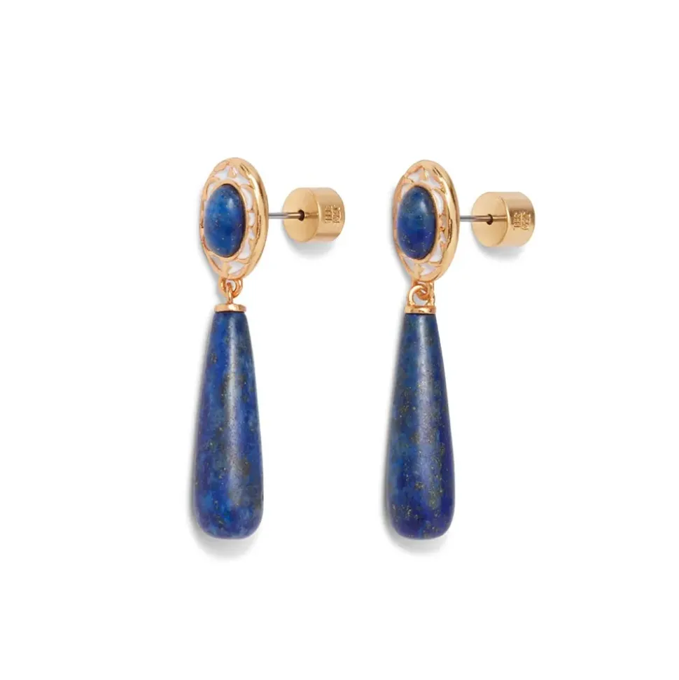 Spanish Baldric Lapis Braided Necklace And Elongated Drop Earrings Set