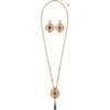 Turkish Amethyst Long Pendant Necklace And Statement Earrings Set