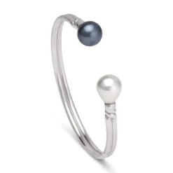 Venus Pearl Silver Cuff, Black/White