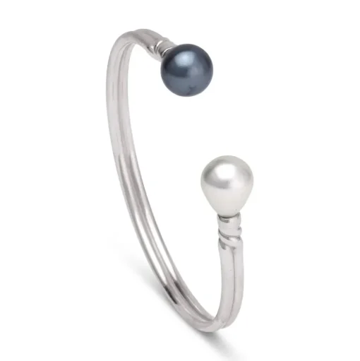 Venus Pearl Silver Cuff, Black/White