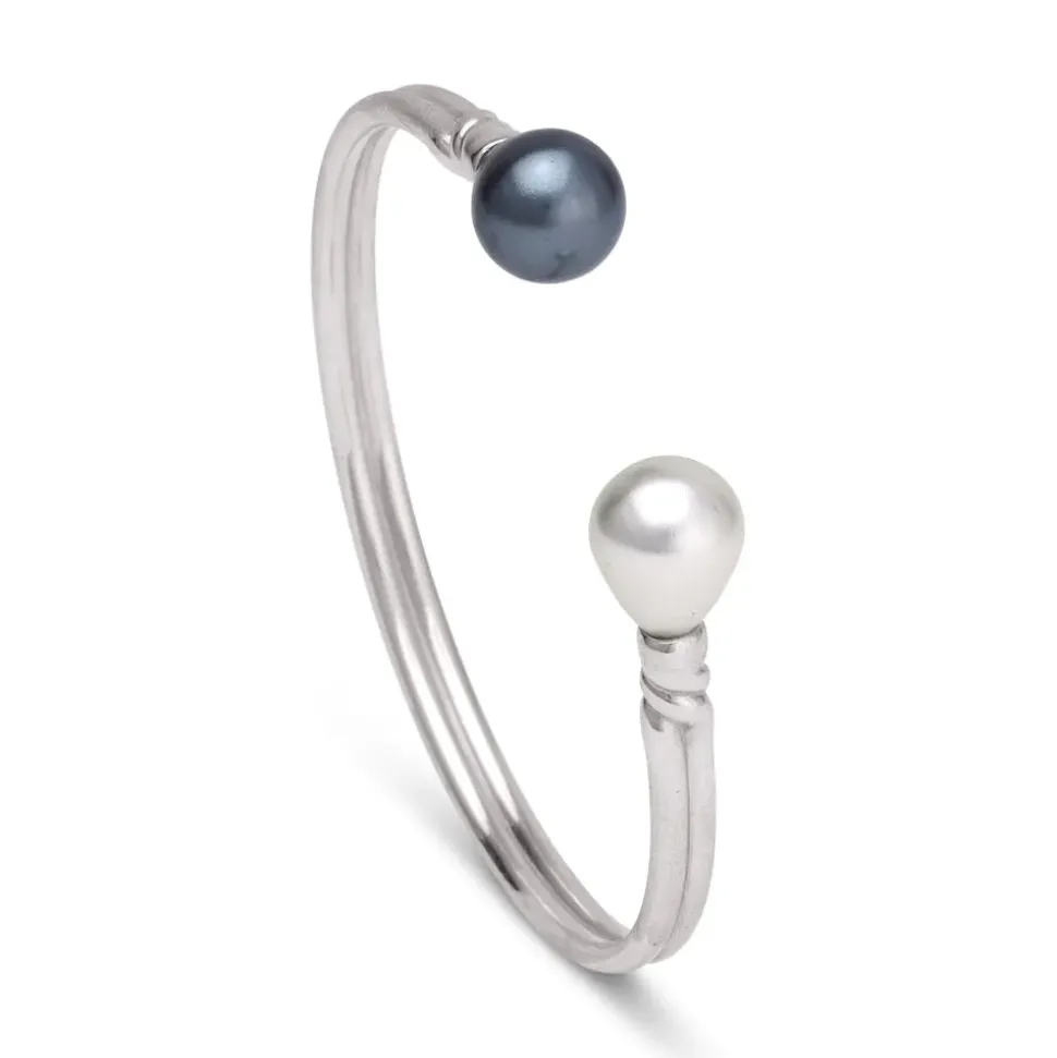 Venus Pearl Silver Cuff, Black/White