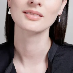 Venus Pearl Silver Drop Earrings, Black/White